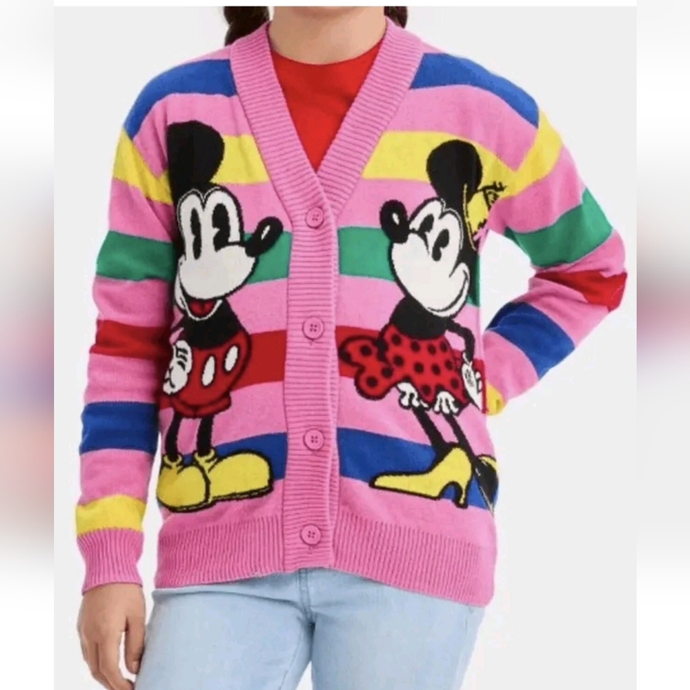 Disney Colorful Striped Cardigan with Mickey and Minnie